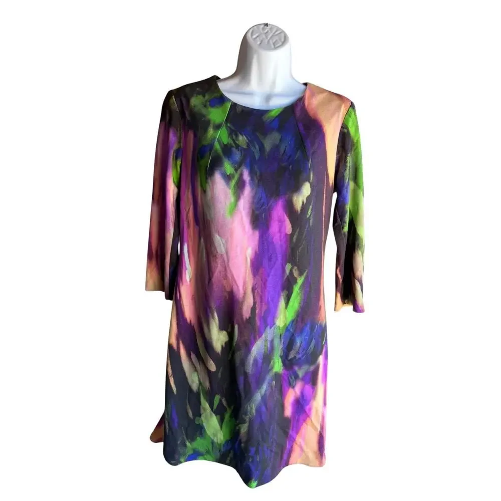 Trina Turk Women’s Abstract Floral Tunic Shift Dress 3/4 Sleeve A-Line Size 6 - Picture 1 of 13